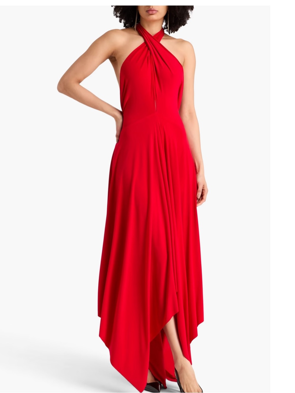 Norma Kamali - Tiger Red Halter Tie Dress - Elegant Draped Maxi